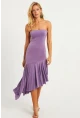 Kadın Lila Straplez Asimetrik Midi Elbise DMR337