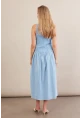 Kadın Mavi Beli Lastikli Gipeli Midi Elbise ZH130