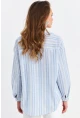 Kadın Mavi Çizgili Keten Gömlek ROP102