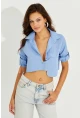 Kadın Mavi Crop Cepli Gömlek TD153