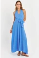 Kadın Mavi Kruvaze Bürümcük Maxi Elbise EY3053