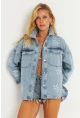 Kadın Mavi Nakışlı Denim Ceket İS248
