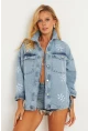 Kadın Mavi Nakışlı Denim Ceket İS248