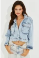 Kadın Mavi Nakışlı Denim Kısa Ceket İS802