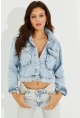 Kadın Mavi Nakışlı Denim Kısa Ceket İS802