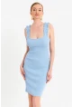 Kadın Mavi Omuz Bantlı Kaşkorse Mini Elbise URO203