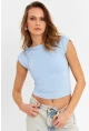Kadın Mavi Sırtı Açık Crop Bluz ZH083