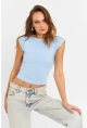 Kadın Mavi Sırtı Açık Crop Bluz ZH083