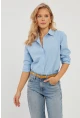 Kadın Mavi Taş Detaylı Gömlek ZER402