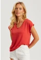 Kadın Mercan V Yaka Simli Bluz RX436