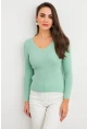 Kadın Mint V Yaka Triko Bluz YV284