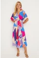Kadın Multi Desenli Kruvaze Midi Elbise HT108