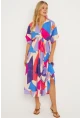 Kadın Multi Desenli Kruvaze Midi Elbise HT108