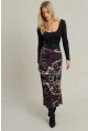 Kadın Mürdüm Desenli Saten Etek CAR1060