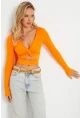 Kadın Önü Düğümlü Crop Bluz Turuncu AYD287