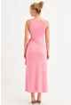 Kadın Pembe Büzgülü Kolsuz Midi Elbise TF75
