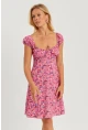 Kadın Pembe Çiçekli Mini Elbise GÇ165
