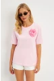 Kadın Pembe Gül Aksesuarlı T-Shirt SF12721