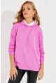 Kadın Pembe Kapüşonlu Cepli Triko Kazak YZ520