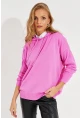 Kadın Pembe Kapüşonlu Cepli Triko Kazak YZ520