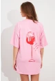 Kadın Pembe Oversize Pijama T-Shirt TPG14