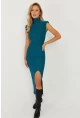 Kadın Petrol Vatkalı Yırtmaçlı Midi Elbise MON120