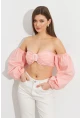 Kadın Pudra Balon Kol Crop Bluz ROP111