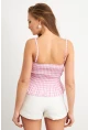Kadın Pudra Ekose Lastikli Crop Bluz MTK13397