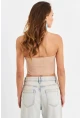 Kadın Pudra Straplez Crop Bluz B6081