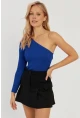 Kadın Saks Tek Omuz Triko Bluz YV204