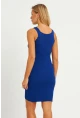 Kadın Saks Triko Mini Elbise SMT240