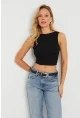 Kadın Sırt Bağlamalı Crop Bluz Siyah EY2733