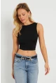 Kadın Sırt Bağlamalı Crop Bluz Siyah EY2733