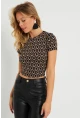 Kadın Sırt Dekolteli Crop Bluz Kahverengi AYD271