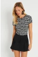 Kadın Sırt Dekolteli Crop Bluz Siyah-Beyaz AYD271