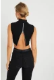 Kadın Sırt Fermuarlı Crop Bluz Siyah EY2730