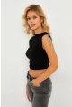 Kadın Siyah Aksesuarlı Crop Bluz GÇ186