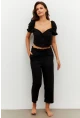 Kadın Siyah Alt-Üst Keten Takım PP7440