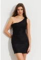 Kadın Siyah Asimetrik Yaka Astarlı Mini Elbise LİT109-1