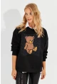 Kadın Siyah Ayıcık Baskılı Sweatshirt ZM288