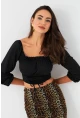 Kadın Siyah Bağlama Detaylı Crop Bluz CG387