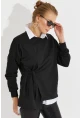 Kadın Siyah Bağlamalı Sweatshirt MYİ2493