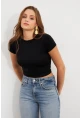 Kadın Siyah Basic Kısa Kollu Bluz UG2444