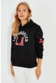 Kadın Siyah Baskılı Kapüşonlu Sweatshirt DA146