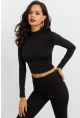 Kadın Siyah Beli Açık Crop Bluz GÇ115