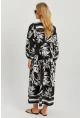 Kadın Siyah-Beyaz Desenli Salaş Maxi Elbise GÇ166