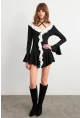 Kadın Siyah-Beyaz Volanlı İspanyol Kol Mini Elbise DCF108