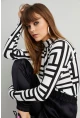 Kadın Siyah-Beyaz Yarım Balıkçı Desenli Bluz LPP1147