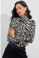 Kadın Siyah-Beyaz Zebra Desenli Balıkçı Bluz EY1524