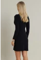 Kadın Siyah Büzgülü Dik Yaka Mini Elbise ELT3138-90
